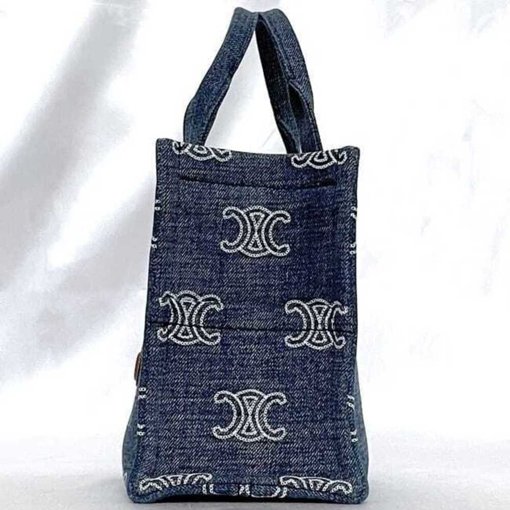 Celine Bag Cabataise Blue Brown Triomphe Denim Canvas Leather Logo Crossbody - Picture 3 of 10